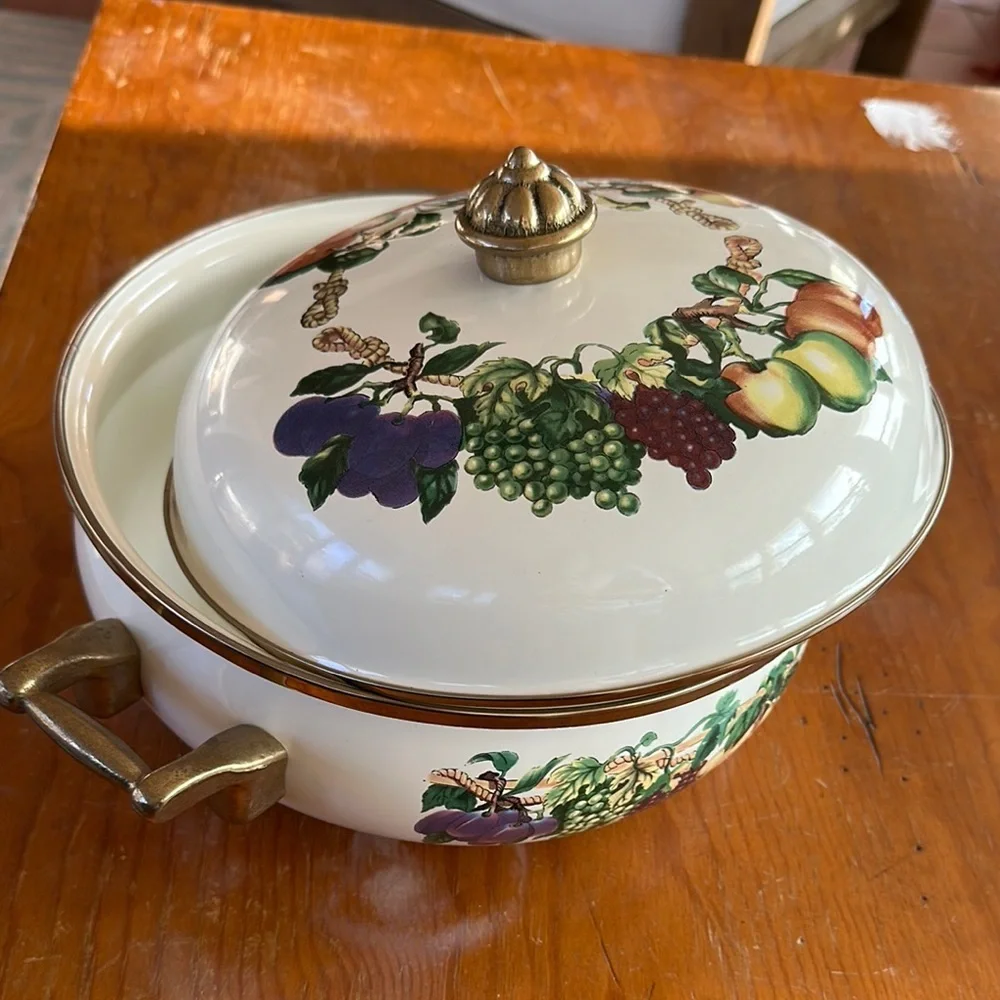 Tabletops Unlimited Vintage Fruit Design Ceramic Casserole pot with lid
